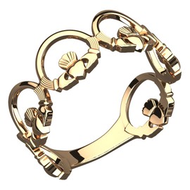 GWG Jewellery Ring 18K Gold Coated Sterling Silver Chain of Claddagh Rings – 6 in Gift Box for Women