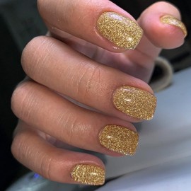 KQueenest Light Gold Glitter Press on Nails, Short Square Acrylic False Nails with Designs, 24 Pcs Set