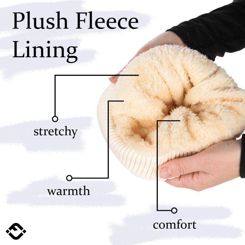 Funky Junque Cable Knit Fleece Lined Pom Beanie - Beige