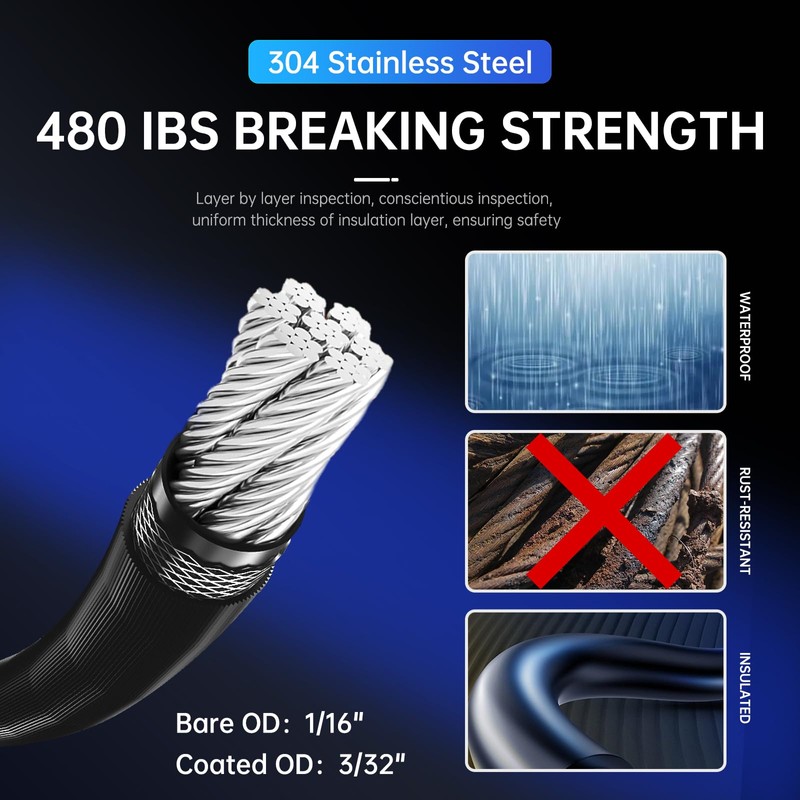 YingYa BIS 246FT Black Vinyl Coated 304 Stainless Steel Wire