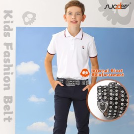 SUOSDEY Kids Rhinestone Belt Skull Stylish Leather Belt for Boys Girls, Western Bling Cowboy Cowgirl Belt for Jeans Pant