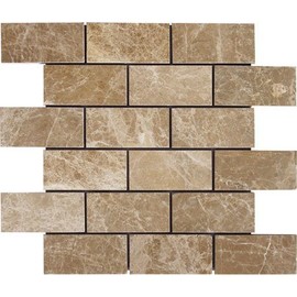 2 x 4 Brick Pattern Light Emperador Marble Polished Mosaics for Kitchen Bathroom Backsplash, Shower Walls & Flooring