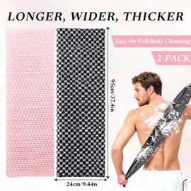 Exfoliating Bath Towel Pack of 2 - Back Scrubber for Shower, Antibacterial Exfoliating Cloth for Back and Body, Smooth Skin for Men and Women (Pink + Black)