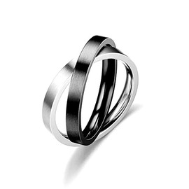 COLORFUL BLING Double Interlocking Rolling Rotating Band Rings for Women Men Stainless Steel Stacking Spinner Rings Relieving Stress Anxiety Fidget Jewelry-black12