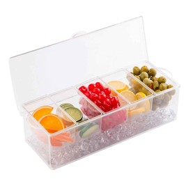 Tablecraft 10007 Bar Condiment Holder, Polystyrene, (5), 16.125 x 6.25 x 5, Five 1.2 pt Inserts, Clear