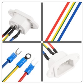 SinLon IEC320 C14 Male Socket with 3 18AWG Wires 3-Pack, Suitable for Rice Cookers, Pressure Cookers, Desktop Hosts, AC Power Outlets, etc