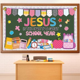 Christian Composition Bulletin Board Set Jesus is The Core to a Great School Year Classroom Decorations Back to School Faith Religious Paper Cutouts for Sunday Schools Teacher Nursery Door Wall Decor