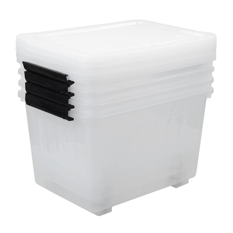 Yesdate 4-Pack Clear Large Plastic Storage Box with Wheels, 70