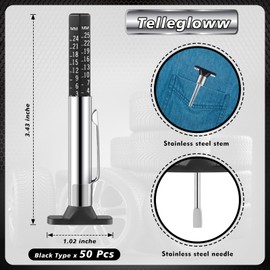 Tellegloww 50 Packs Tire Tread Depth Gauge Color Coded Tyre Depth Gauge Tool Tread Accurate Measure Tools Metric Gauges for Car Trucks Various Vehicle(Black)