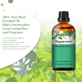 Peppermint Essential Oil, 1.01Fl.Oz (30ML) PHATOIL Pure Essential Oil Singles for Aromatherapy Diffusers, Humidifiers, Great for DIY Candle and Soap Making, Gift for Friend