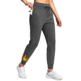 Soothfeel Women's Fleece Lined Joggers Water Resistant High Waisted Sweatpants Winter Warm Thermal Running Hiking Pant Pocket （Charcoal M）