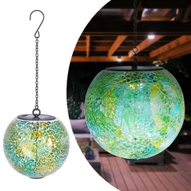 Solar Hanging Lantern Solar Outdoor Lanterns Mosaic Gazing Ball Outdoor Hanging Lights Outdoor Lights Waterproof Garden, Patio, Pathway & Yard Décor Green