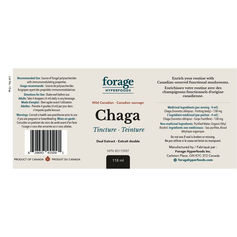 Chaga Mushroom Tincture, With Chaga Extract for Excellent Digestive and