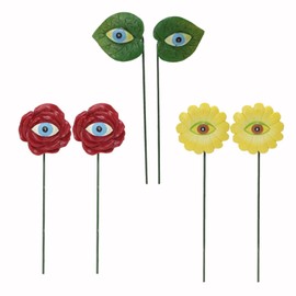VIVIANYO HD 6PCS Resin Plant Eyes Stakes 5.5inch Novelty Rose Sunflower Green Leaves Plant Eyes Garden Stakes Funny Floral Plant Pick Ornaments for Indoor,Outdoor Yard, Patio Plant Pot Flowerpot