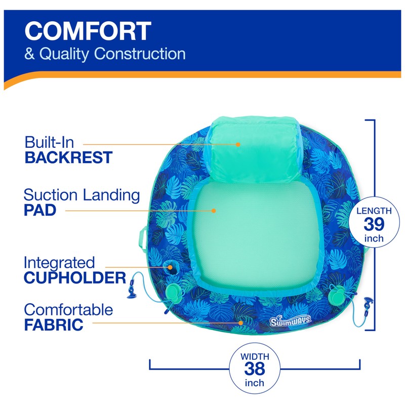 Swimways Elite Spring Float Sunseat Pool Lounger, Inflatable Pool Floats