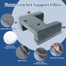 HOMBYS Foam Crochet Pillow for Lap Support, Adjustable Gaming Pillow for Lap, Bed and Sofa, Soft Velvet Lap Desk Pillow, Reading Pillow for Arm Rest, 2 Heights for Different People, Grey