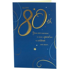 UK Greetings 80th Birthday Card for Him/Friend - Dark Blue Design, Standard, 137x210mm