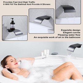 Matte Black Waterfall Tub Spout, High Flow Laminar Waterfall Tub Filler Spout, Wall Mount Cascading Bath Spout for Bathtub & Vessel Sink