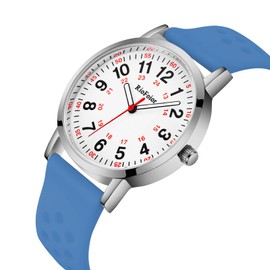 RioFoior Nurse Watch for Nurse,Nursing Student,Medical Professionals,Doctors,with Variety Colors,Second Hand and 24 Hour,Soft Breathable Light Blue Silicone Band.Easy to Read Waterproof Watch.