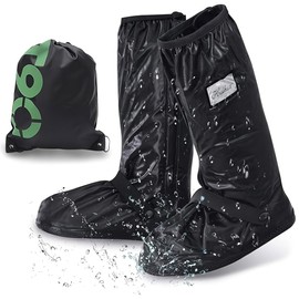 ANZOBEN Waterproof Shoe Cover, Waterproof, Rain, Long, Anti-Slip, Black, Snow, Camping, Outdoors, Repeated Rainy Season, Washable, Black