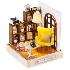 Kisoy Casa de muñecas en miniatura con kit de muebles, DIY 3D de madera DIY casa con cubierta antipolvo y movimiento de música, juguetes hechos a mano para adolescentes y adultos regalo (momento de ocio)