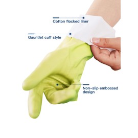 LANON 3 Pairs wahoo Skin-Friendly Cleaning Gloves, Dishwashing Kitchen Gloves with Cotton Flocked Liner, Reusable, Non-Slip, Bud Tender, Large