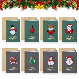 Allony Mini Christmas Cards, Funny Christmas Cards, Christmas Cards with Envelope Set, 3D Felt Card Christmas Cards for Grandson, Boyfriend, Spouse, Student - Pack of 8