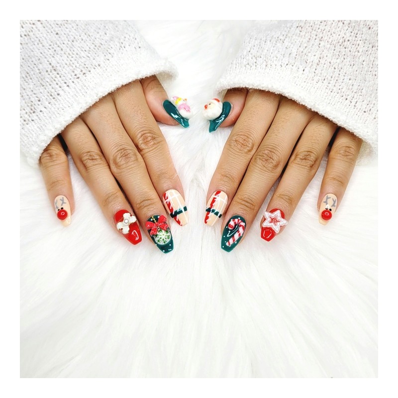 Christmas Santa handmade nail tips - Almond M / 크리스마스