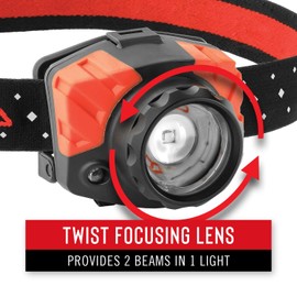 Coast FL85 615 Lumen Dual Color Pure Beam Focusing LED Headlamp with Twist Focus Hinged Beam Adjustment, Hard Hat Compatibility and Reflective Strap, Red