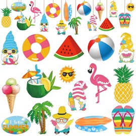 Summer Ornaments for Tree Summer Wood Hanging Ornaments Hawaiian Beach Gnome Wooden Pendant Decorations Beach Holiday Hawaiian Party Pool Party Supplies