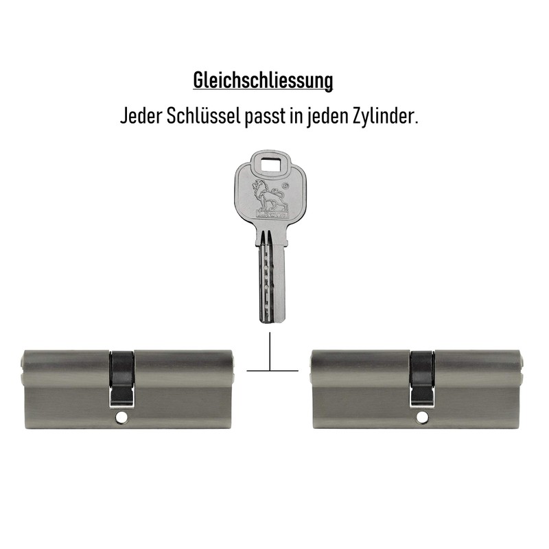 2x Profile Cylinder 85 mm 40/45 Simultaneous Locking Including 10