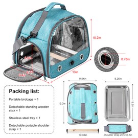 Vogel-Tragetasche mit Stehstange und Edelstahl-Tablett,Tragbarer Vogelkäfig,Haustier-Reisetasche für Papageien,Rucksack für Vögel mit Holzstab Kleine Haustier-Tragetasche,Vogel Transportbox (Blue)