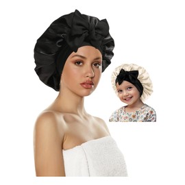 ZURLEFY Beige Satin Bonnet for Sleeping Women, Double Layer Fashion Silk Hair Bonnet for Womens Curly Hair Night Cap (68-12L)