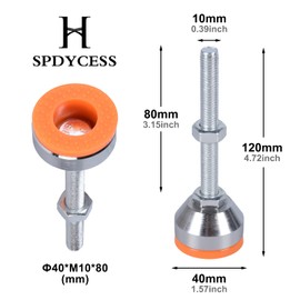 SPDYCESS Pack of 4 Heavy Duty Machine Base, M10 x 80 mm x Diameter 40 mm, Carbon Steel Levelling Foot Adjuster, Straightener, Buffering, Floor Protection, Noise, Reducing for Machine, Table, Furniture