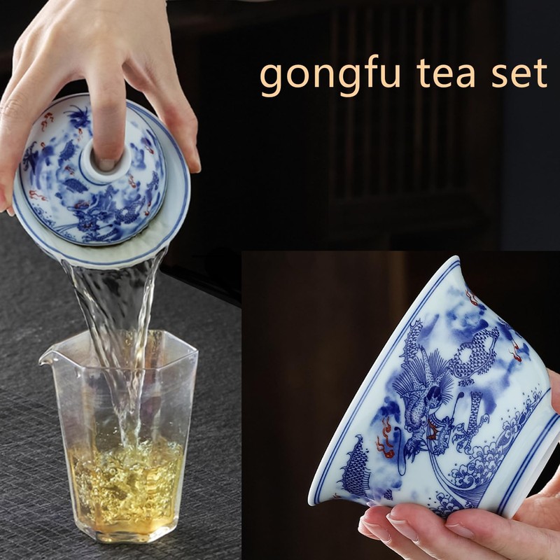 JWCBDY Ceramic Gai Wan Set, Gaiwan Tea Cup With Lid