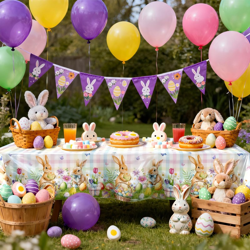OQOQ Plaid Pastel Easter Tablecloth (2 Packs) -108x54 inches Spring