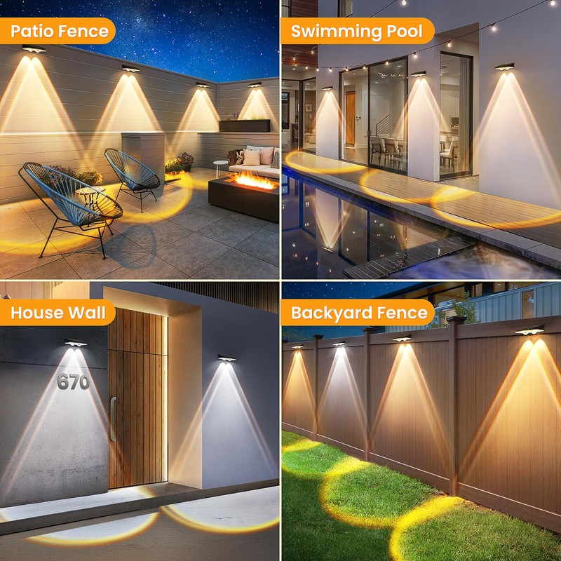 APILAB Solar Fence Lights Outdoor 16 Pack - 3 Modes