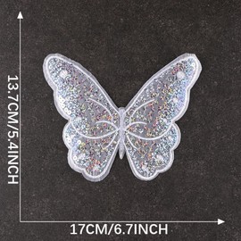 Anevous Set of 4 Sequin Butterfly Patches, 13.7 x 17 cm Embroidery Butterfly Applique, Lace Embroidery Patches, Repair Patches, Appliques for Clothing, Wedding Dress, Wedding, Sewing Crafts