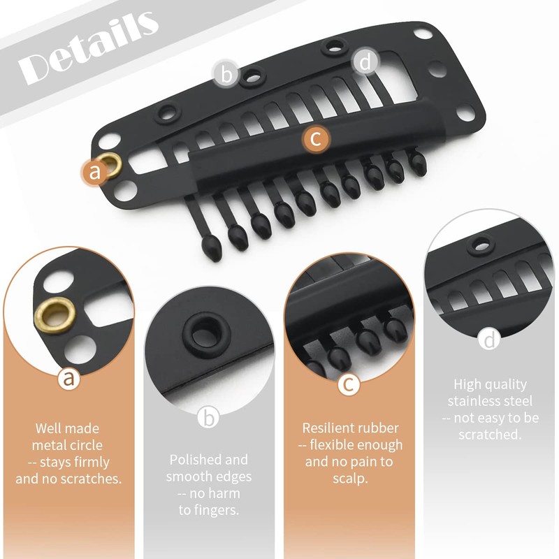 Dreamlover Wig Clips, Hair Extension Clips, 10 Teeth, Black, 30