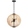 3WWWUEE 18'' Boho Wood Beaded Chandelier - Black Sphere 6-Light