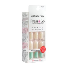 Kiss New York Press and Go False Nails Press On Nails Full Cover Nails Tips with Self Adhesive Tabs (Mint and White)