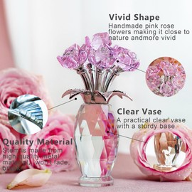 H&D HYALINE & DORA Pink Crystal Rose Flower Paperweight,Glass Rose Flowers Gifts for Women,Crystal Rose Flower Collectible for Christmas Wedding Decor