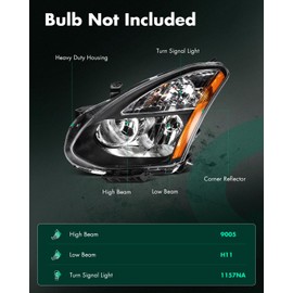 SCITOO Headlights for 2008-2013 for Nissan Rogue 2014-2015 for Nissan Rogue Select Pair Headlights Assembly Black Housing Amber Reflector NI2503170