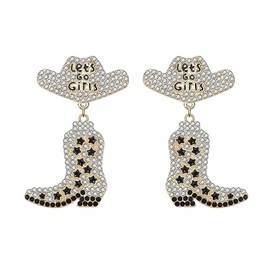 JZTRADING Cowboy Boot Earrings For Women Western Earrings Silver Drop Sparkly Rhinestone Earrings Western Cowgirl Accessories For Women Bachelorette Party Jewellery Gifts For Women Girl (silver)