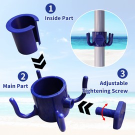 AMMSUN 2 Pack Beach Umbrella Hanging Hook, 4-prongs Plastic Umbrella Hook Hanging for Towels/Hats/Clothes/Camera/Sunglasses/Bags-Durable, Fit for Beach,Camping Trips Blue