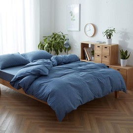 Denim Duvet Cover, 100% Yarn Dyed Washed Cotton 3 Pieces Bedding Set, Solid Color Casual Simple Style Chambray Duvet Cover, Luxury Relaxed Soft Feel Natural Wrinkled Easy Care (Denim Blue, Queen)