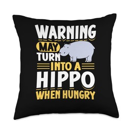 Hungry Hippo Saying Hippopotamus Hippos Cute Hippo Throw Pillow