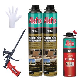 Akfix 966P Subfloor Adhesive Kit (2x30 Oz.)- Polyurethane Expanding Foam Construction Adhesive with Strong Bonding for Floor, Wood, Metal, Steel and Concrete | Gun&Cleaner Included | 30 Oz. 2 Pack