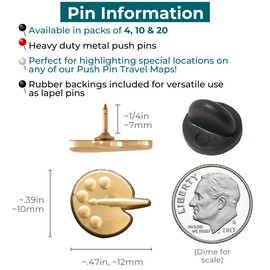 Painters Palette Push Pins - Gold Paint Palette Map Pins for Artists for Cork Boards, Maps, or Lapel Use - Designed in USA - Set of 20