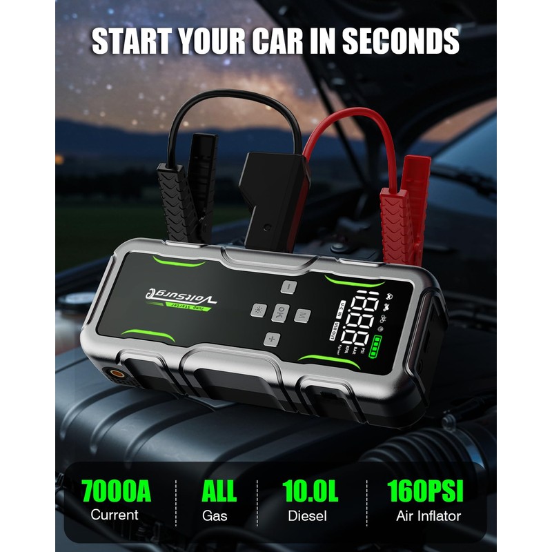 7000A Jump Starter with Air Compressor, 160PSI Car Battery Charger